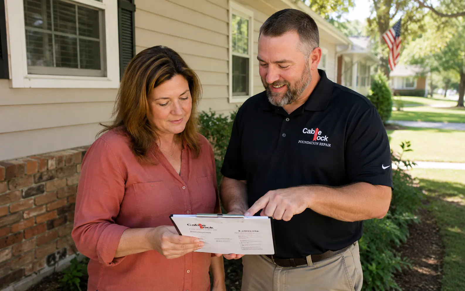 Foundation repair cost estimate reviewed with a homeowner